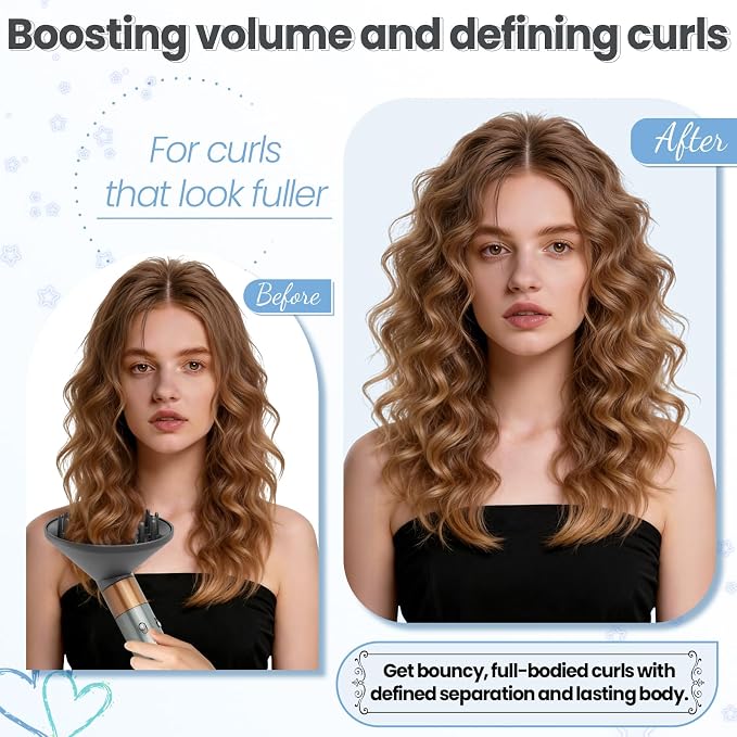 Upgraded 6IN Diffuser Attachment for Dyson Airwrap Styler HS01 HS05 HS08, Hair Diffuser Nozzle for Fast Drying and Styling Wave Curly Thick Hair