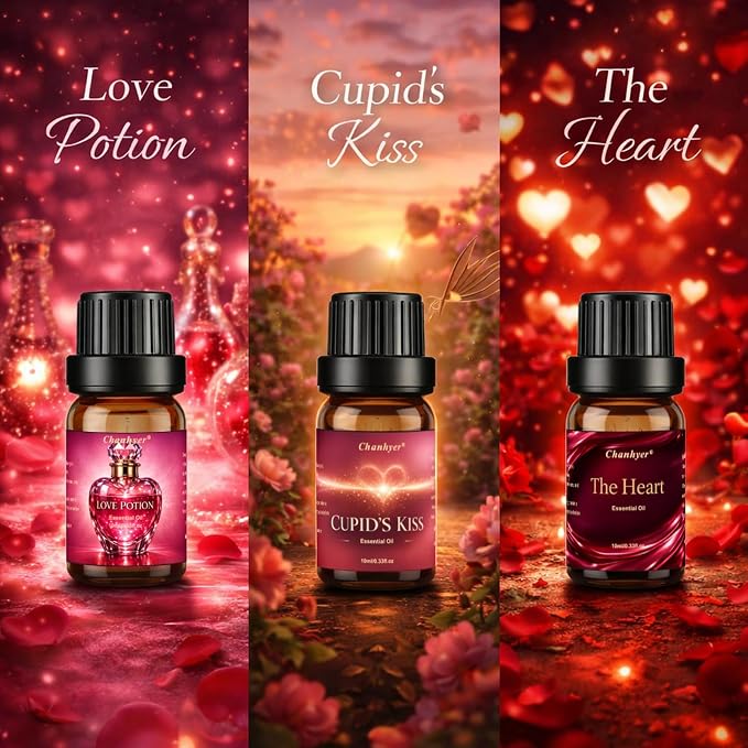 Premium Fragrance Oil Set for a Date Night 6x10ml-Red Rose,Chocolate Truffle,Sweet Love,Love Potion,Cupid's Kiss,The Heart-for Diffusers,Candle&Soap Making,&Aromatherapy
