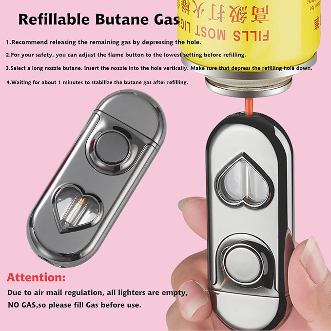 Torch Dual Flame Lighter with 6pcs Flint Stone, Windproof with Visible Gas Window, Adjustable Soft and Jet Flame, Refillable Butane Lighter for Outdoor Indoor - Blue