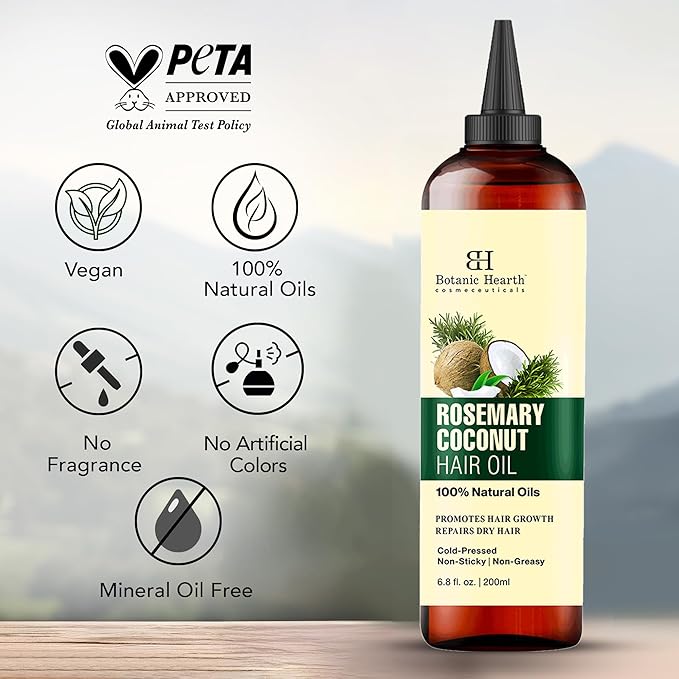 Botanic Hearth 100% Pure Rosemary Biotin Oil For Hair Growth & Hair Treatment Oils 6.7 Fl oz | Infused with coconut Oil | Hair Oil Repairs Dry Damaged Hair, Strengthening, Healthier | All Hair Types