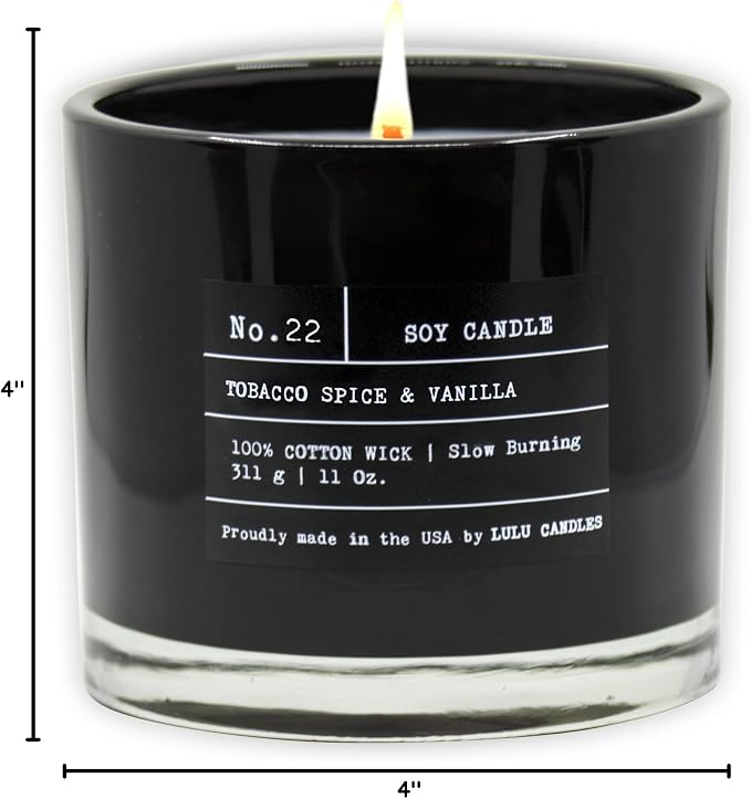 Lulu Candles | Tobacco, Spice & Vanilla | Luxury Scented Soy Jar Candle | Hand Poured in The USA | Highly Scented & Long Lasting |11 Oz.