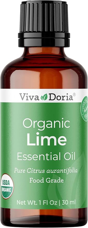Viva Doria Lime Essential Oil, USDA Certified Organic Lime Oil, Redistilled, Sri-Lankan, 100% Pure, Natural Essential Oil, Undiluted, for Aromatherapy | Food Grade, 30 mL (1 Fluid Ounce)
