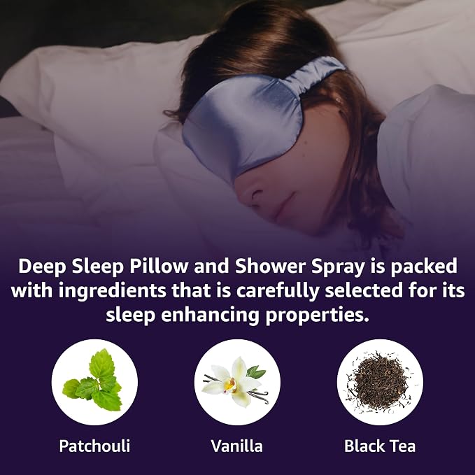 Deep Sleep Pillow Spray Natural Aromatherapy Mist for Sleep Relaxation Calming Stress Relief Patchouli Black Tea Vanilla Essential Oils Self Care Gift