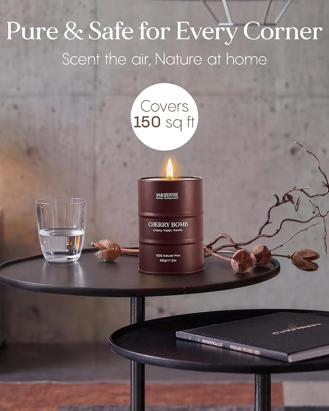 M&SENSE Cherry Bomb Scented Candles, Sweet Candle for Home Scented, Natural Soy Wax Cherry Blossom, Gifts for Women Mom, 11.3 oz 70 Hours Burn