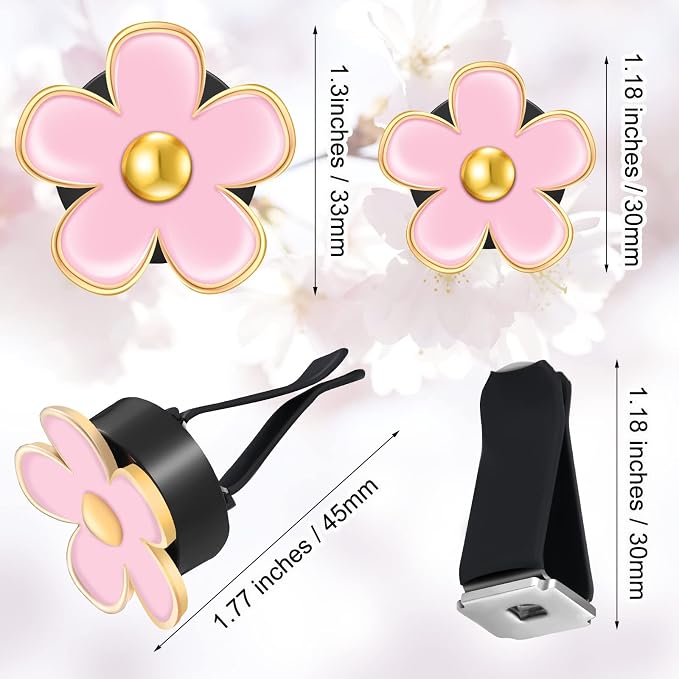 Frienda 6 Pcs Daisy Flower Air Vent Clip Accessories Air Conditioning Outlet Clip Car Air Freshener Dashboard Accessories Charm Car Inter Decor(3 cm, 3.3 cm,Black, Pink, White)
