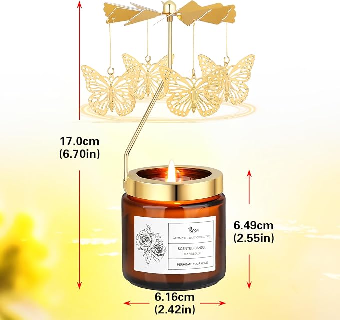 Rotatable Rose Scented Candle Gifts, Butterfly Gifts for Women Mom Wife Anniversary Valentine's Day Christmas, Unique Birthday Gift for Sister Girlfriend with Gift Box