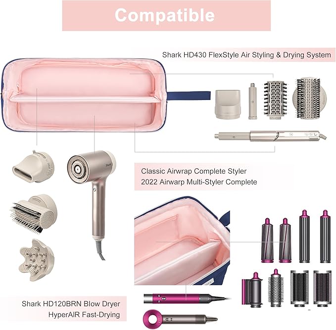 Leudes Hair Tools Travel Bag for Shark Flexstyle Carrying Case Portable Shark Hair Air Wrap Dryer Case Waterproof Dustproof Flat Curling Iron Travel Organizer (Blue)