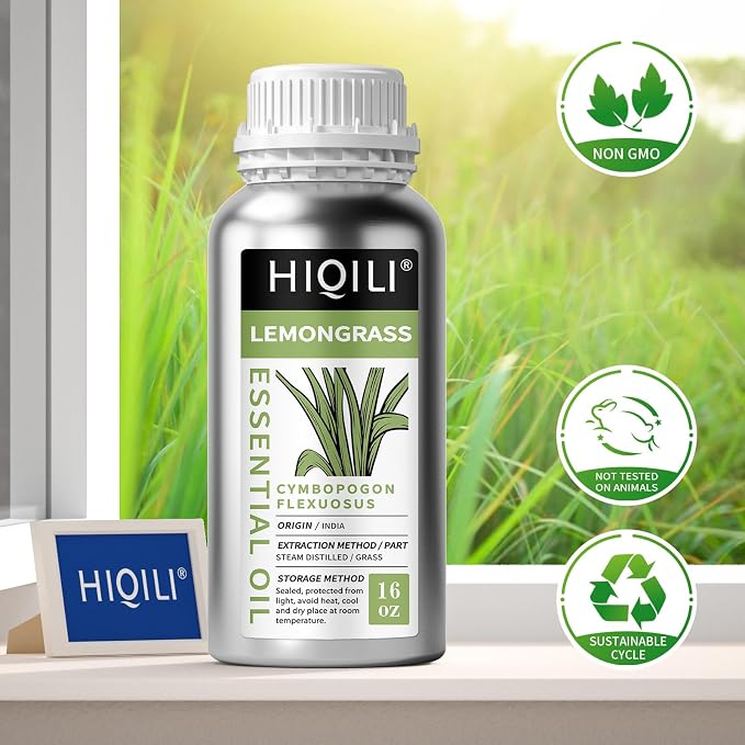 HIQILI 16 Fl Oz Lemongrass Essential Oil for Diffuser, Hair, Soap Making, and Sprays