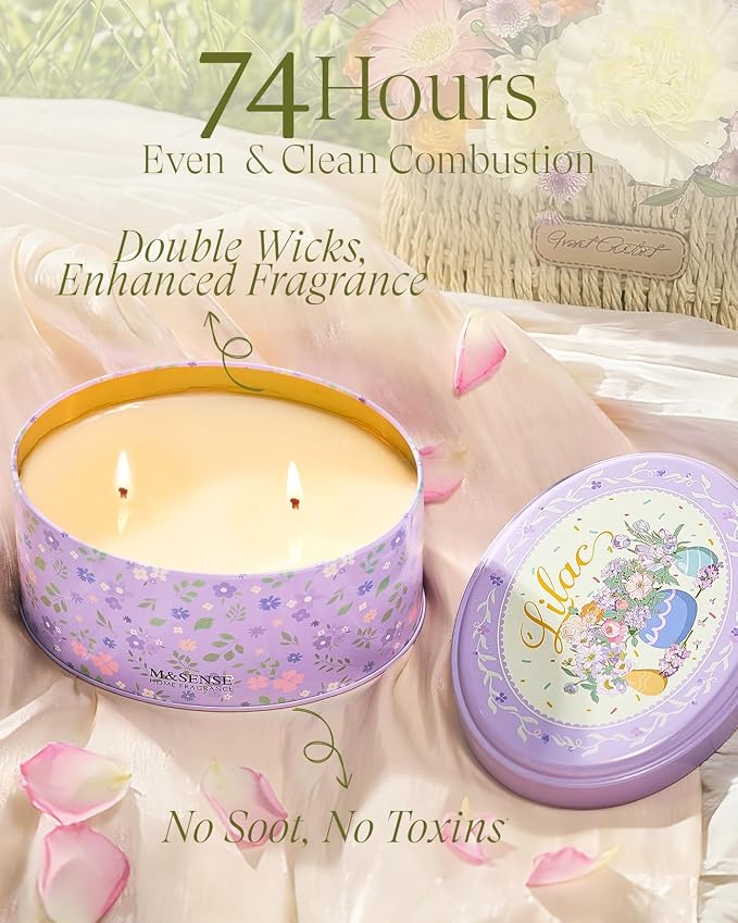 M&SENSE Dual-Wicks Lilac Scented Candles 12oz | 2 Wick Spring Soy Candle, Natural Soy Wax, Floral Scented, Mother's Day Candle, Birthday Candle for Women