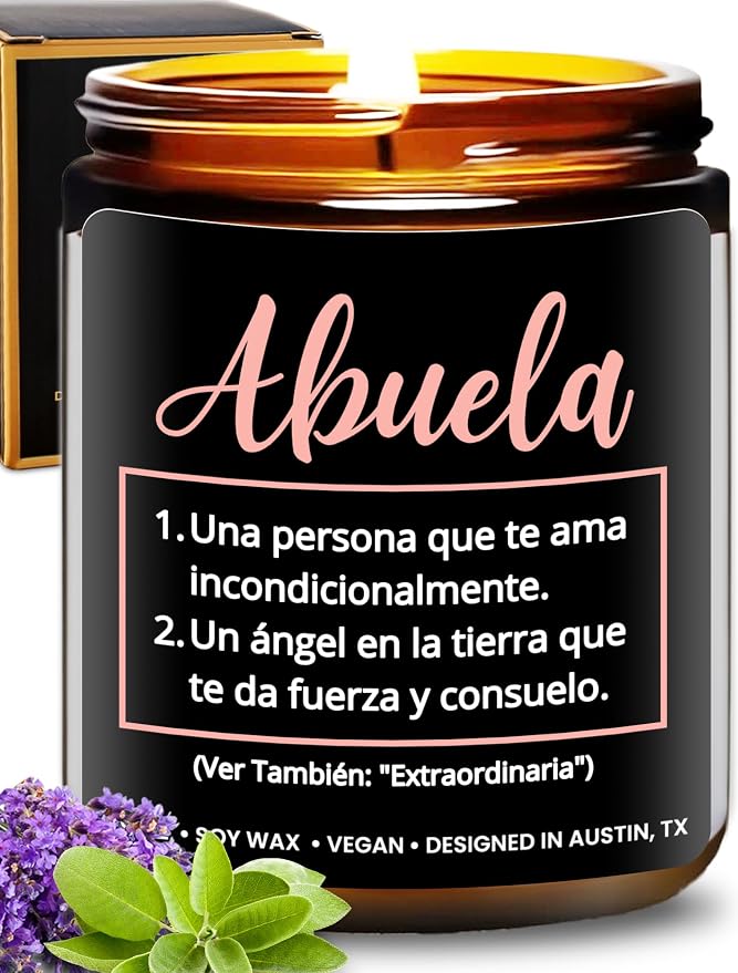 Abuela Candle, Best Grandma Gifts from Grandchildren in Spanish, Regalos para Abuela en Español, Thoughtful Present from Granddaughter or Grandson, Birthday, Mother's Day, Christmas, Gift Ready