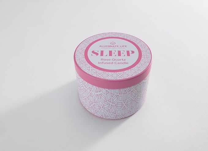 Luxury Candle Tin, 4 OZ, Sleep - Rose Quartz Crystal Infused - Scents of Rose, Lavender, and Vanilla - Tranquility, Love, & Comfort - Coconut Wax Blend, Valentine's Day Gift