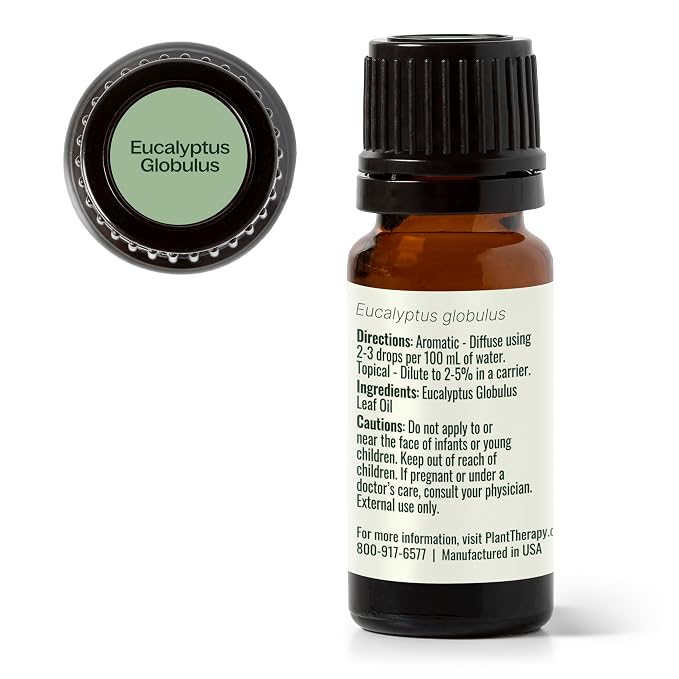 Plant Therapy Eucalyptus Globulus Essential Oil 10 mL (1/3 oz) 100% Pure, Undiluted for Diffuser, Skin, Hair, Aromatherapy DIYs, and Respiratory Support