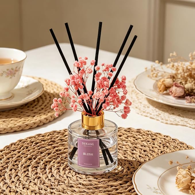 Reed Diffuser Set, 3.38 fl oz (100ml) Blush Scent Oil Diffuser with 6 Reed Sticks, Natural Home Fragrance Reed Diffuser for Bathroom, Bedroom, Living Room Shelf Decor