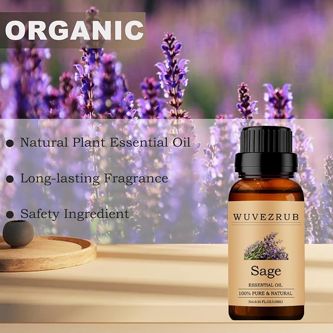 Sage Essential Oils 10ML, 100% Pure and Natural Essential Oil for Aromatherapy Diffuser - 0.33 Fl Oz/Sage