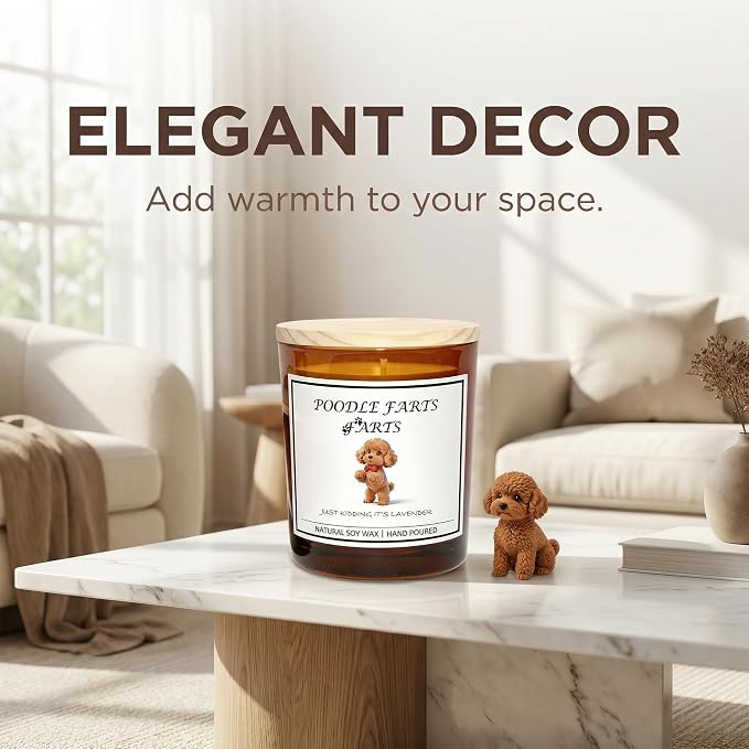 Poodle Gifts for Women | Birthday Gifts for Mom | Light When Dog Farts Candle | Cedar By Natural Soy Wax | Pet Safe Friendly Memorial Candles for Home Scented Household Essentials