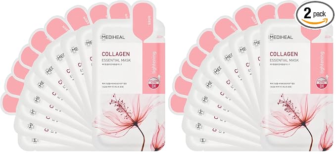 Mediheal Official Best Korean Sheet Mask - Collagen Essential Face Mask 10 Sheets Lifting and Firming For All Skin Types Value Sets (Pack of 2)
