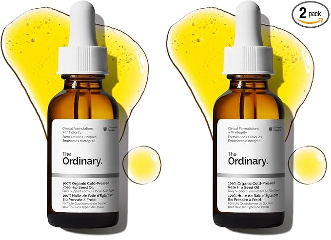 The Ordinary 100% Organic Cold-Pressed Rose Hip Seed Oil,Addresses Signs-of Aging by Improving the Appearance of Uneven Skin Tone,Supporting Skin Elasticity,1 Fl Oz,(Pack of 2)