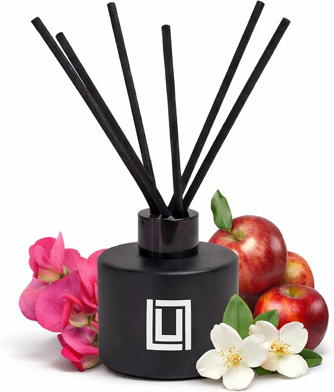 Lulu Candles | Reed Diffuser Set | Sweet Pea, Jasmine & Apple | 6 Reed Sticks | Scent Diffuser for Bedroom Bathroom Living Room & Office (4.2 FL Oz.)