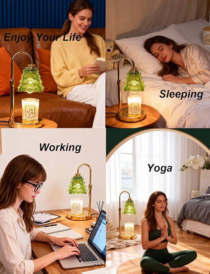 Candle Warmer Lamp, Flower Glass Candle Lamp with Timer, Birthday Gifts for Mom Women, Dimmable Height Adjustable Home Gifts, Home Decor for Home Bedroom Office Fragrance (Light Green)
