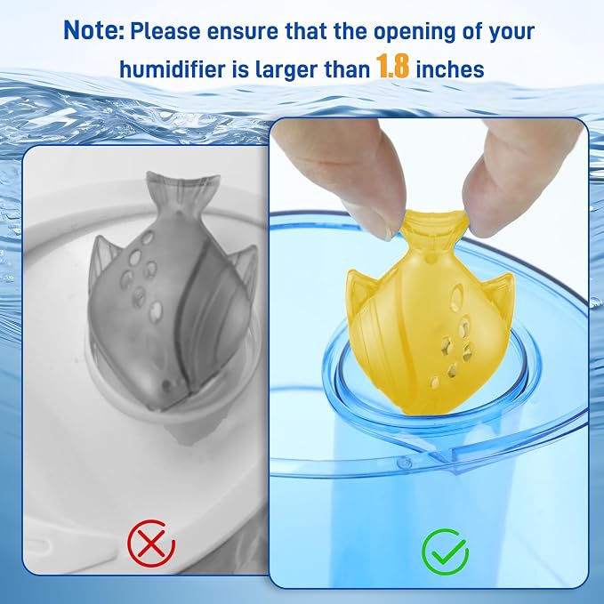 Funmit Humidifier Cleaning Fish, 6 Pack Humidifier Cleaner for Humidifiers and Fish Tanks, Purifies Water, Prevents Hard Water Build-Up, Reduces Scale, Yellow