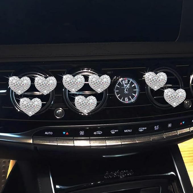 8 Pcs Bling Heart Air Vent Clips, Crystal Car Fresheners, Diffuser With Rhinestone Decoration, Cute Interior Accessories for Women Girls (Silver)