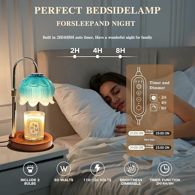 GEEZO Fragrance Candle Warmer Lamp，Electric Candle Warmer with Timer & Dimmer，Mom Christmas Birthday Gifts for Women, House Warming Gifts New Home Bedroom Decor