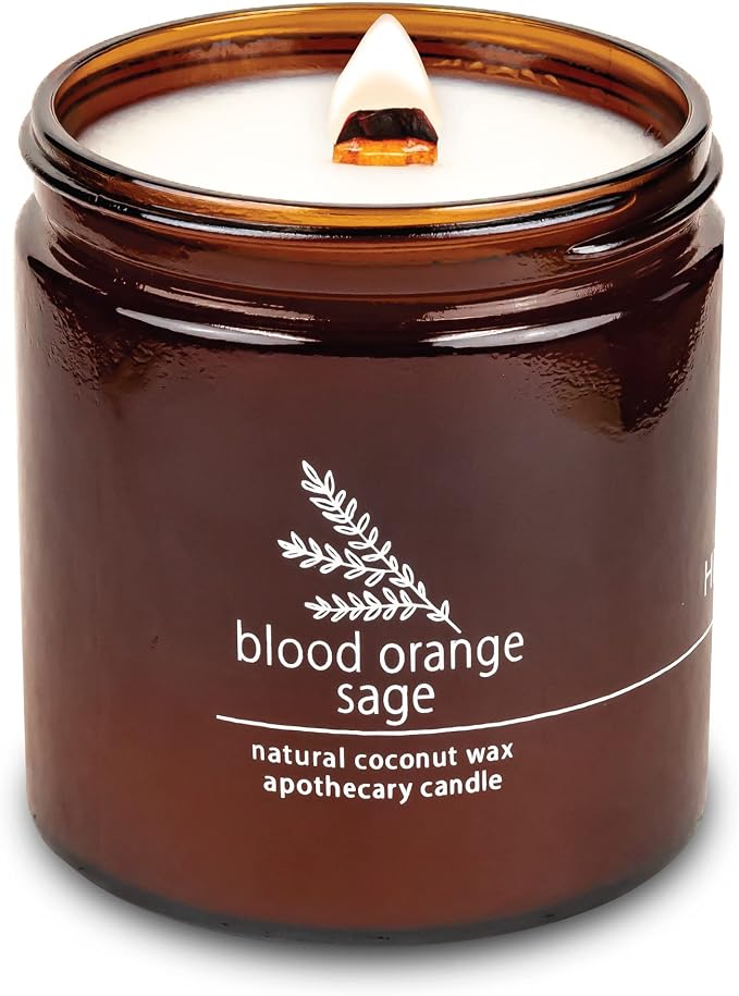 Hemlock Park Blood Orange Sage Apothecary Scented Candle | Crackling Wood Wick, Botanical Fragrance & Coconut Apricot Wax | Up to 80 Hour Burn Time | 16 oz | Made in USA