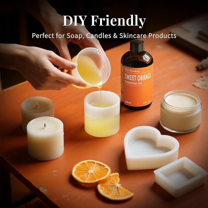 SU JUABA Orange Essential Oil 4 Fl Oz- 118ML | Citrus Scent for Mood Boost, Diffuser, Cleaning, Skin Care, Aromatherapy
