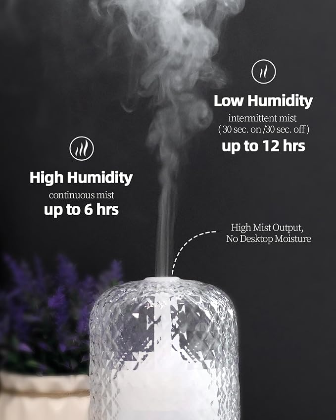 Essential Oil Diffuser - 2.4MHz Ultrasonic Glass Diffuser with Pulse/Continuous Mist & Night Light, Waterless Auto-Off, Silent Aromatherapy Diffuser for Home, Office, Yoga, Spa, Gifts & Home Decor.