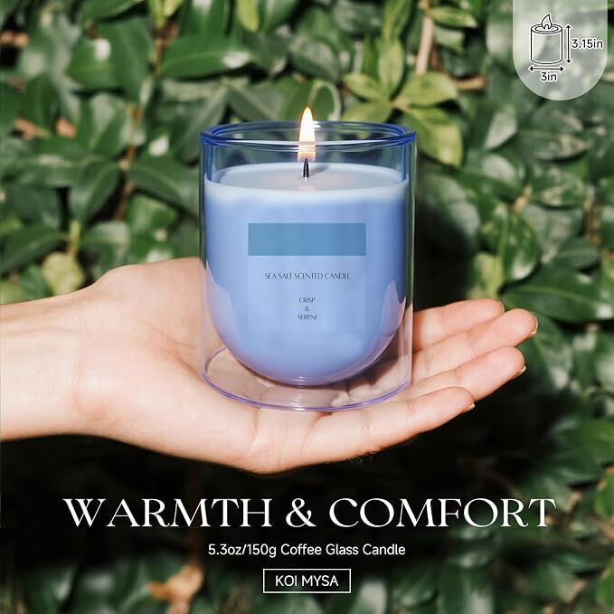 Aromatherapy Candle Gifts for Women Men Friends, Ocean Scented Summer Single Wick Soy Wax Jar Candle, Blue
