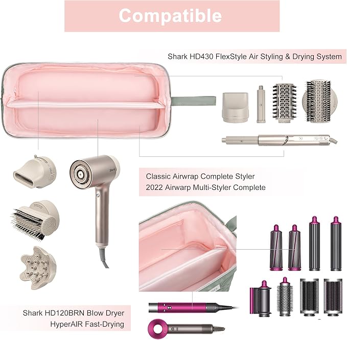 Leudes Hair Tools Travel Bag for Shark Flexstyle Carrying Case Portable Shark Hair Air Wrap Dryer Case Waterproof Dustproof Flat Curling Iron Travel Organizer (Sage Green)