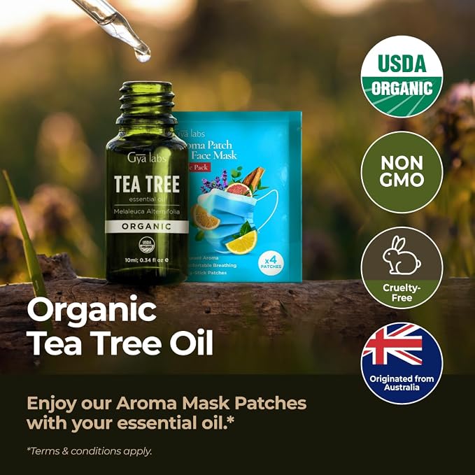 Gya Labs Organic Tea Tree Essential Oil - 0.34 Fl Oz - for Skin, Hair, Diffuser, Aromatherapy, DIY Candle Making Scents (Pack of 2)