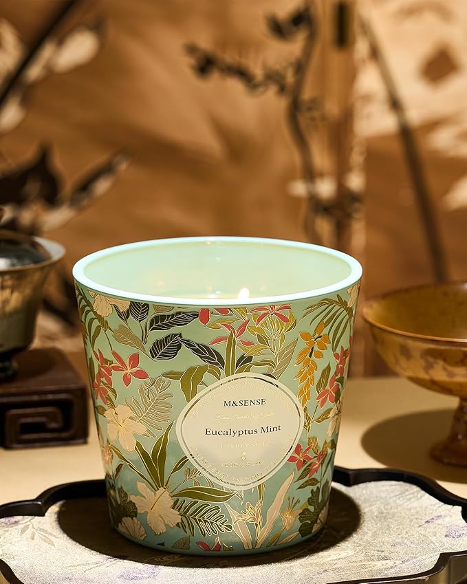 M&SENSE Eucalyptus & Mint Scented Candle, 28.2oz 3 Wick Natural Soy Wax Large Candles, Long Lasting Clean Slow Burning No Toxic Décor for Home Relaxation, Romantic Dates Gift-Giving