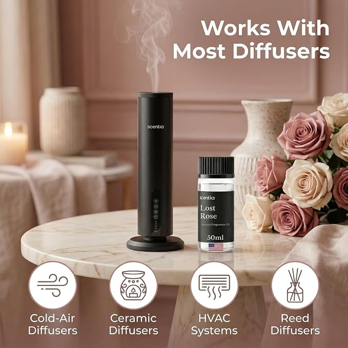 Scentia Lost Rose Hotel Scent Diffuser Oil – Luxury Fragrance Inspired by Fairmont – 50 mL – Rose, Oud Wood & Clove Essential Oil Blend for Home, Office & Aromatherapy Diffusers, Made in USA