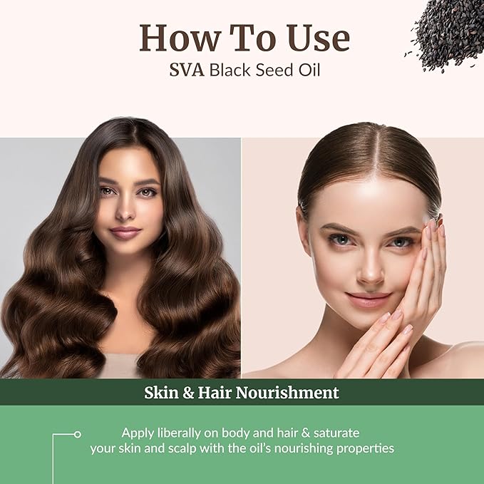 SVA Black Seed Oil - 4 Fl Oz - for Face, Skin Care, Hair Care, Scalp Massage & Body Massage – Carrier Oil with Dropper