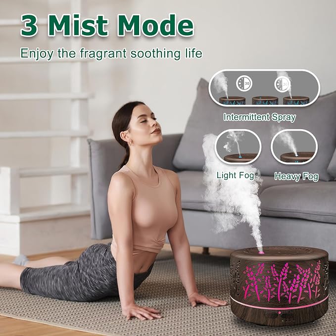 Diffusers for Essential Oils Large Room,600ml Essential Oil Diffusers for Home,Waterless Auto Off 7 Colors Changed 3 Mist Modes,Cool Mist Humidifiers for House Bedroom Decor,Gifts,Dark Wood