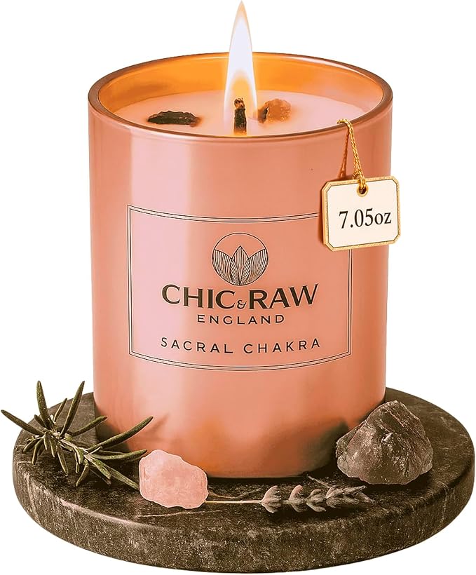 Aromatherapy Candle with Crystal Amethyst Sacral Chakra, Scented Candle Made of Ylang Ylang Oil, Luxury Long-Lasting Burn Soy Candle for Home Scented - Stress Relief, & Manifestation, 7.05oz