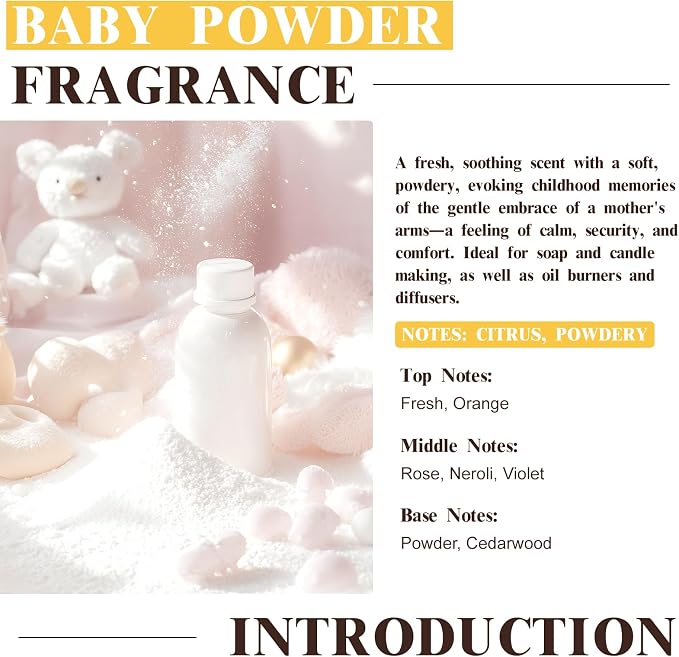 EUQEE Baby Powder Fragrance Oil Premium Fragrance Essential Oil 60ml with Glass Dropper for Aromatherapy, Candle Making, DIY Bath Bombs(2.02 Fl oz)