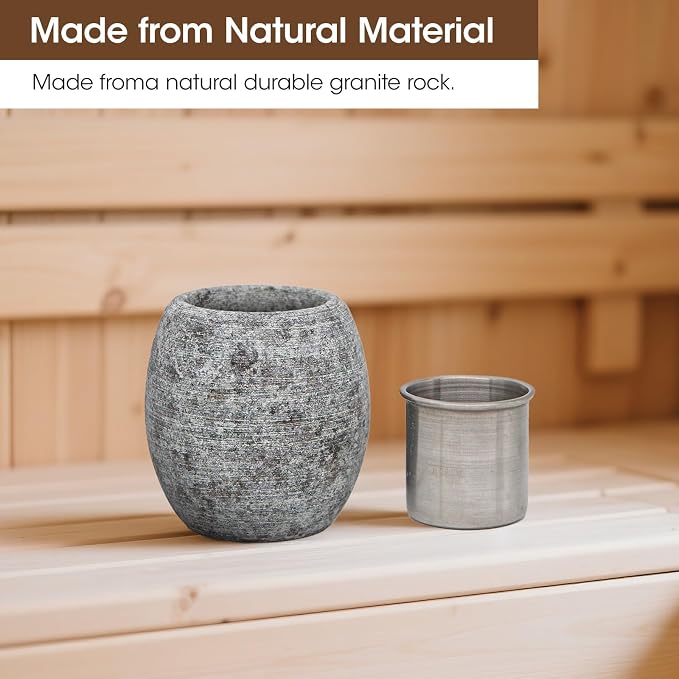 Sauna Aromatherapy Stone, Sauna Essential Oil Diffuser, Natural Rock with Stainless Steel Bowl for Essential Oils, Spa Accessories