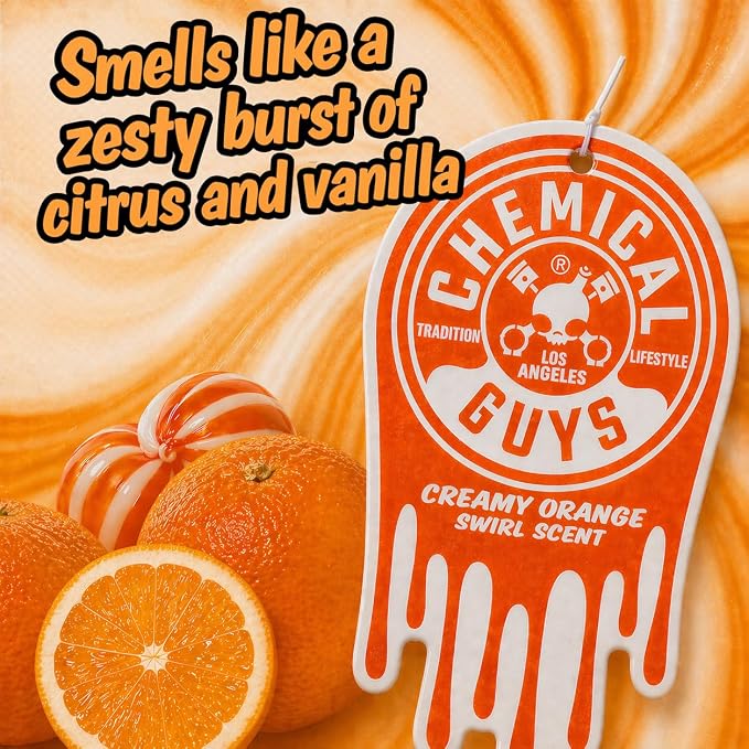 Chemical Guys Hanging Car Air Freshener 3-Pack, Creamy Orange Swirl Premium Sweet Citrus & Smooth Creamy Vanilla Fragrance, Rearview Mirror Paper Fresheners for Cars, Trucks & SUVs