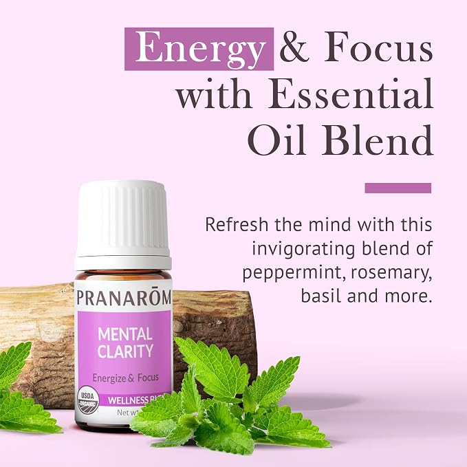 Pranarom - Mental Clarity & Focus Essential Oil, Pure Essential Oil for Diffusers, Revitalizing Aroma Oil, Lavender, Lemon, Peppermint, and More, Organic Essential Oil Blend, 2 Pack of 5ml Each