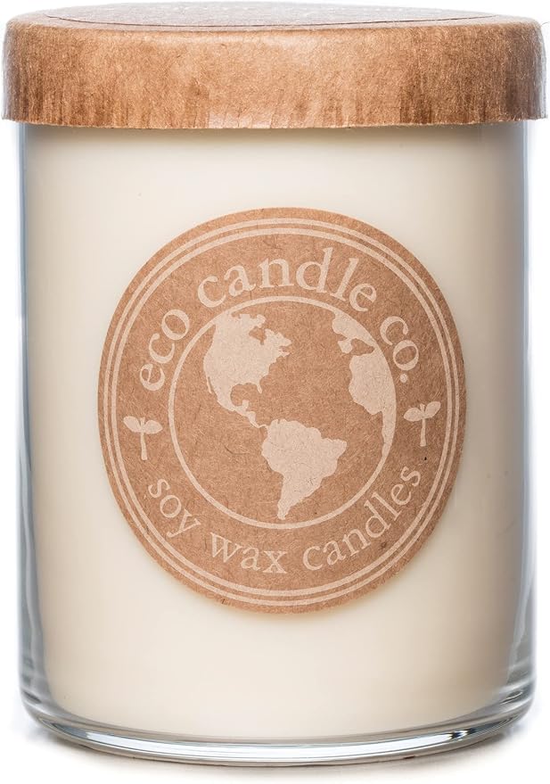 Eco Candle Co. Recycled Candle, Warm Vanilla, 18 oz. Double Wick - Scents of Rich Vanilla - 100% Soy Wax, No Lead, Kraft Paper Label & Lid, Hand Poured, Phthalate Free, Midwest Grown Soybeans