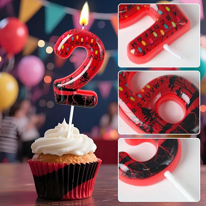 Red Number 12 Birthday Candle for Cake – Dark Horror Style with Alphabet Print & Shadow Design – Unique Cake Topper for Birthday, Anniversary, Themed Party Decoration