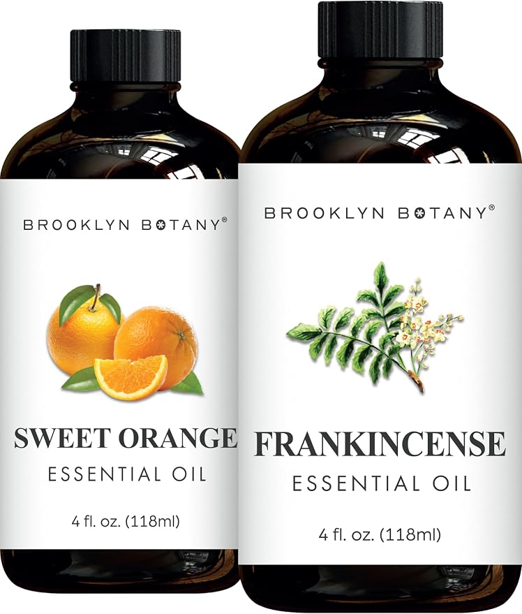 Brooklyn Botany Sweet Orange & Frankincense Essential Oils – 4 Fl Oz (Pack of 2) – 100% Pure & Natural – Uplifting & Grounding Aromatherapy Blend