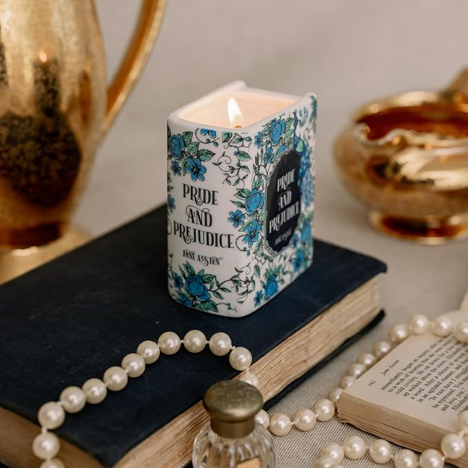 Steel Mill & Co Novelty Shaped Book Theme Scented Candle, 5 oz Candle with Sweet Citrus Notes of Bergamot and Moss, Unique Gift for Book Lovers (Pride and Prejudice)