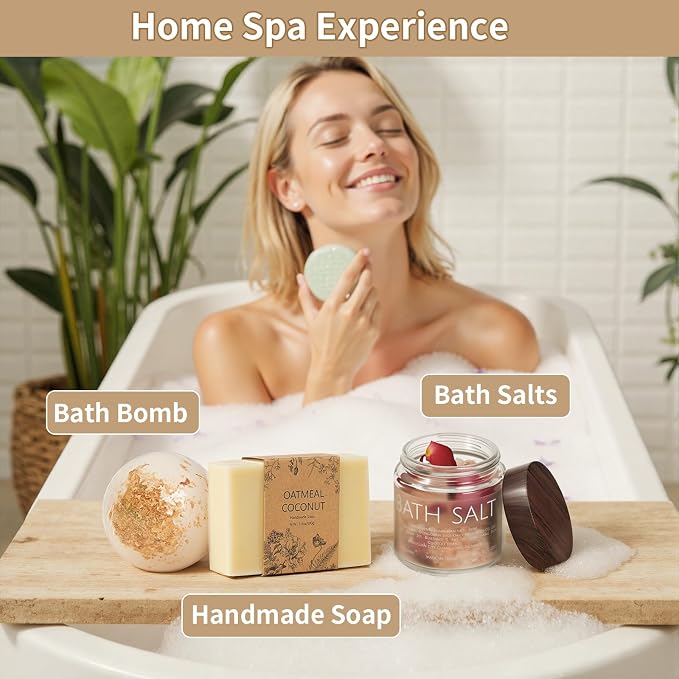 Self Care Gifts Baskets for Women, Spa Care Package for Women, Birthday Gift Get Well Soon Gifts Thinking of You Gift Baskets Summer Home Spa Set with Bonnet & Massgae Comb for Mom Friends, Brown