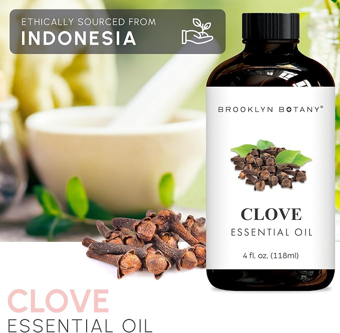 Brooklyn Botany Clove Essential Oil - Huge 4 Fl Oz - 100% Pure and Natural - Premium Grade with Dropper - for Aromatherapy and Diffuser