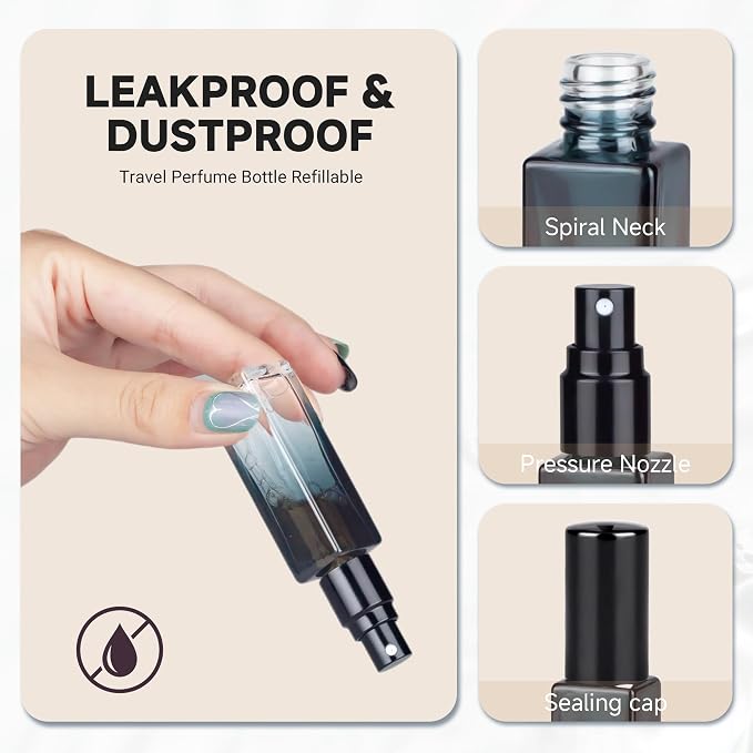 Perfume Travel Refillable Atomizer, 3 Pack 10ml Leak Proof Refillable Perfume Bottle for Air Travel, Purse and Business Trips, Glass Atomizer Sprayer for Cologne with Funnel & Pipette