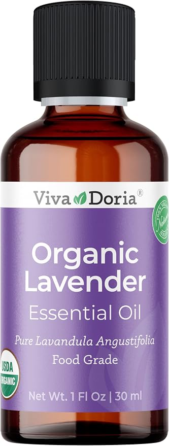 Viva Doria Lavender Essential Oil, USDA Certified, Organic Lavender Oil, 100% Pure, Natural Essential Oil, Undiluted, for Aromatherapy | Food Grade, 30 mL (1 Fluid Ounce)