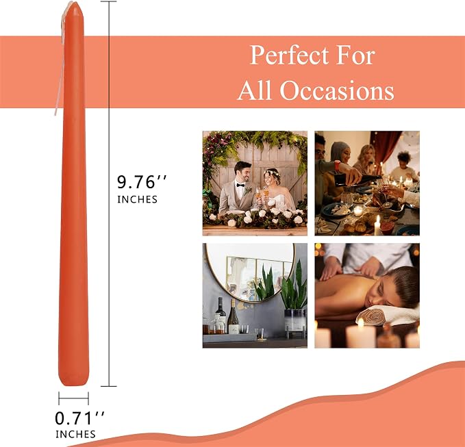 Orange Scented Taper Candles 10 Inch Dripless Candlesticks, 4 Pack Long Dinner Candles for Wedding Easter Table Decor Home Decoration Party Centerpiece & Mother’s Day
